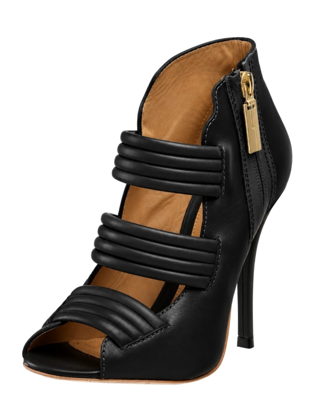 L.A.M.B. Zea Peep Toe Stiletto Heeled Bootie US 7 Black Leather Pumps